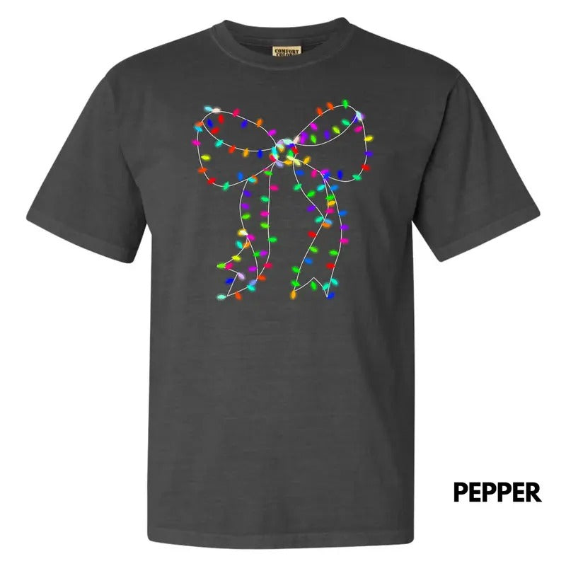 Lit Holiday Bulb Bow Comfort Colors T-Shirt 'NLB' Hoodie, Sweatshirt | PureTeeCo.com