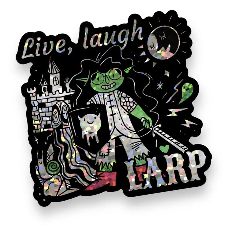 Live, Laugh, LARP Goblin Gal Glitter Vinyl Sticker, 3 inches T-Shirts, Hoodie, Sweatshirt | PureTeeCo.com