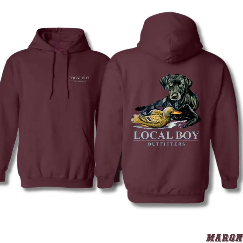 Local Boy Outfitters Duck Hunting Hoodie - Classic Retriever and Duck Graphic for Outdoor Enthusiasts, Unisex Hoodie for...
