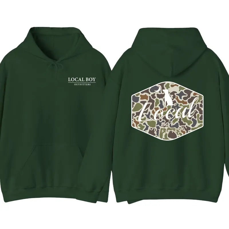 Local Boy Outfitters Hoodie - Original Camo Graphics Hoodie, Perfect for Outdoor and Dog Lovers, Unisex Hoodie Comfort...