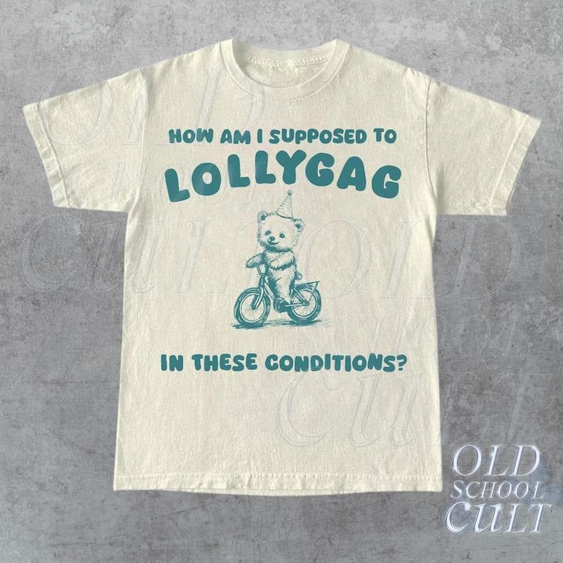 Lollygag Funny Graphic T-Shirt, Retro Unisex Adult Gag T Shirt, Vintage Bear T Shirt, Nostalgia T Shirt, Relaxed Cotton...