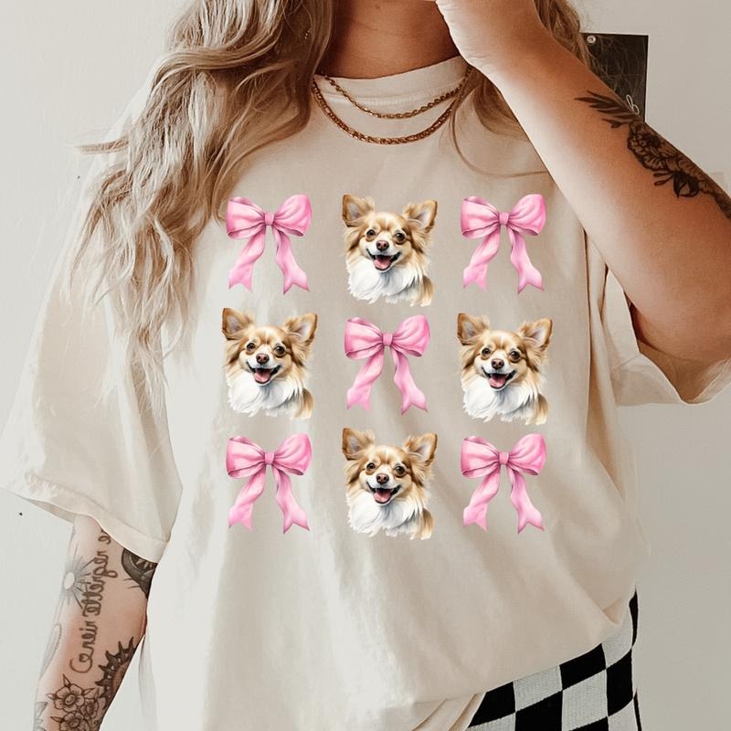 Long Haired Chihuahua with bows Shirt ~ Unisex Apparel Relaxed Fit Printed In The USA Clothing Womenswear Casual Comfort...