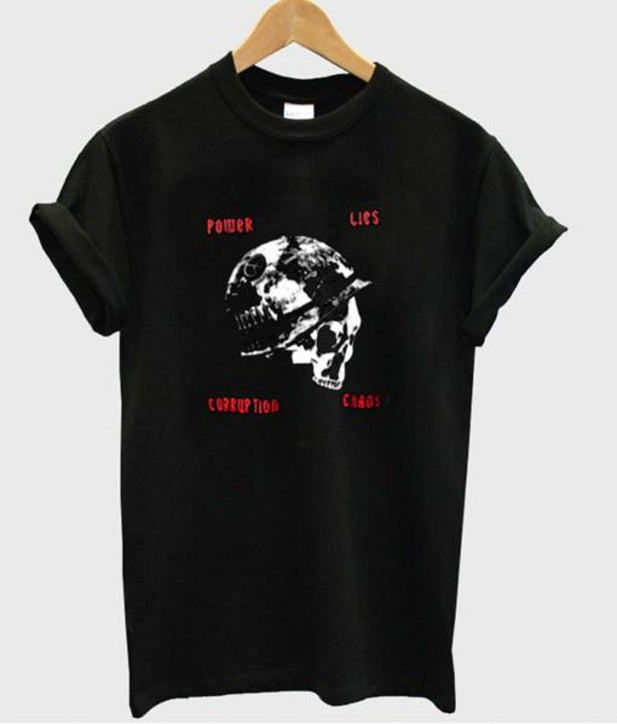 Louis Tomlinson is wearing power lies corruption chaos t-shirt Hoodie, Sweatshirt | PureTeeCo.com