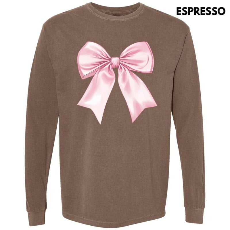 Lovable Pink Bow Long Sleeve Comfort Colors T-Shirt 'NLB' Hoodie, Sweatshirt | PureTeeCo.com