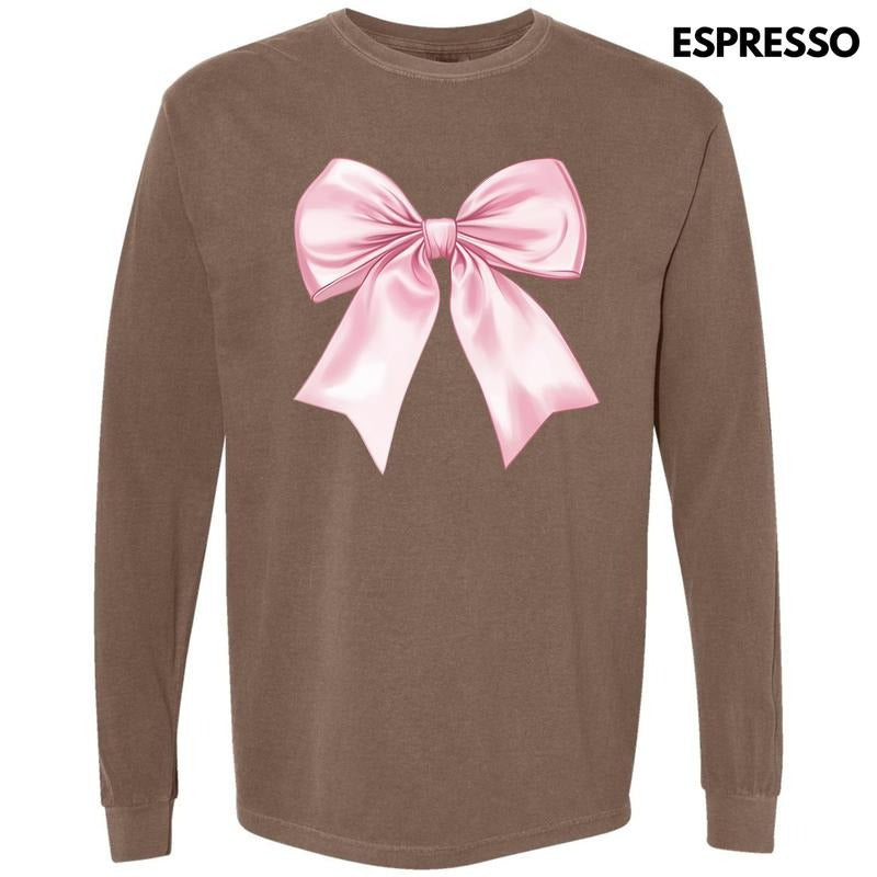 Lovable Pink Bow Long Sleeve Comfort Colors T-Shirt 'NLB' Hoodie, Sweatshirt | PureTeeCo.com