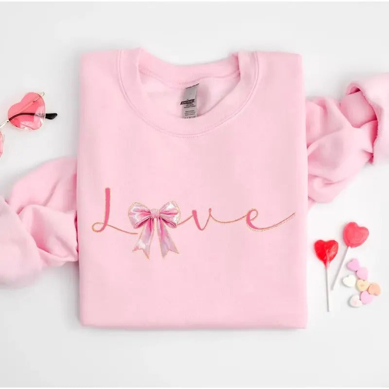 Love Bow Sweatshirt, Valentine Coquette Love Shirt, Valentines Day Shirt, Gift For Girlfriend, Love Bow Cute Sweatshirt,...