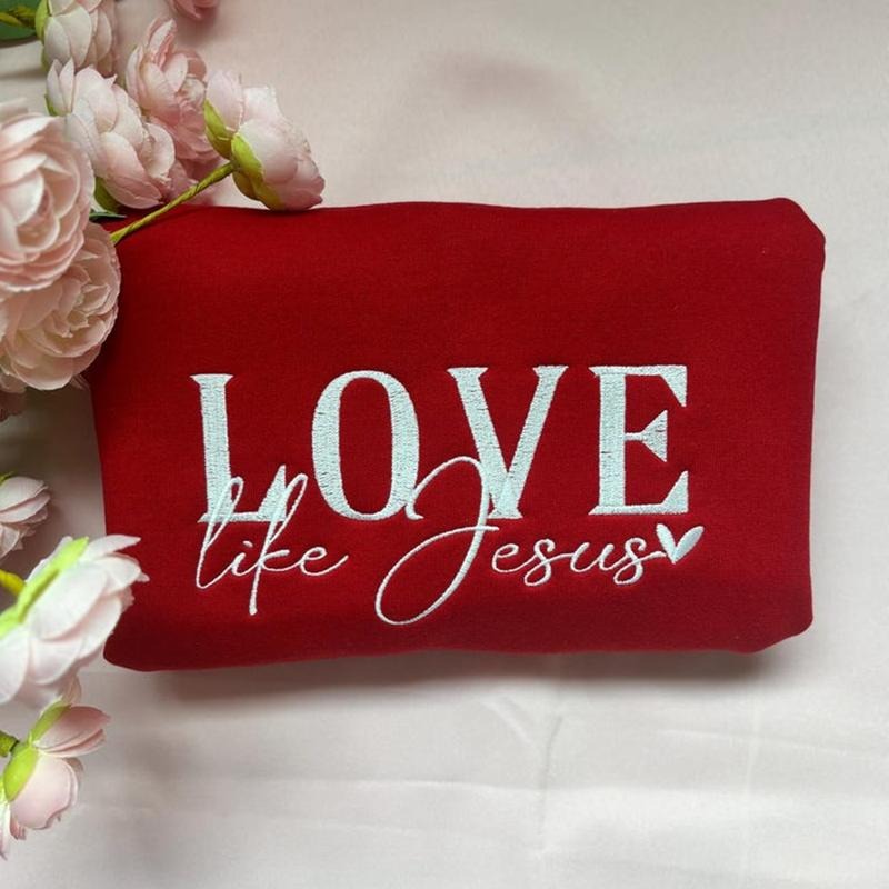 Love Like Jesus Heart Embroidered Sweatshirt, Faith Based Apparel Gift T-Shirts, Hoodie | PureTeeCo.com
