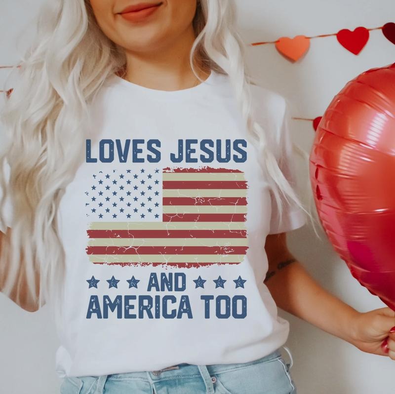 Loves Jesus and America Too t shirt Spiritual women tee Religions print tshirt Gifts for religious friends Love like...