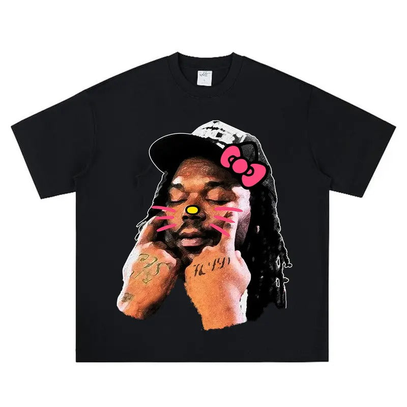 Luckii Kitty Star Big Face Graphic Rap Tee Hoodie, Sweatshirt | PureTeeCo.com