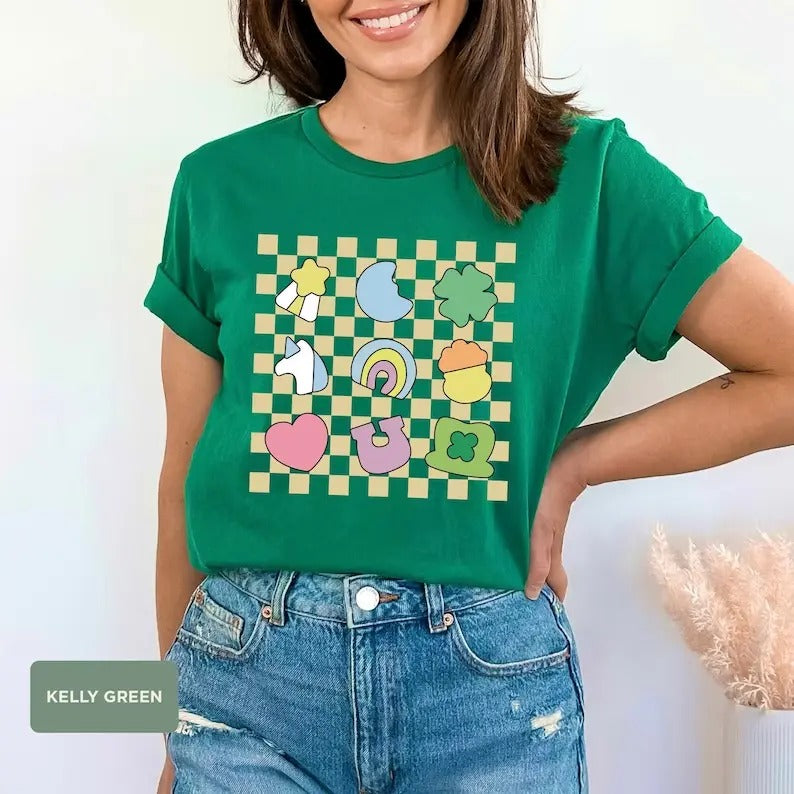 Lucky Charm Shirt,Womens St Patrick's Day Shirt,Irish Day Shirt,Shamrock Shirt,St Patty's Day Gift,Checkered Shirt,Flour...