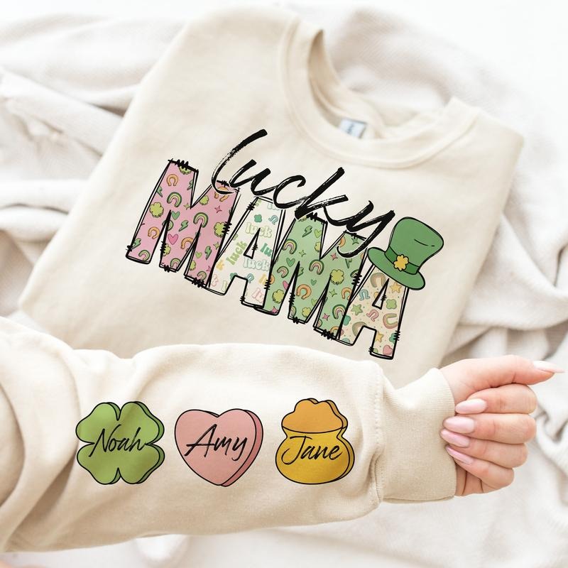 Lucky Mama Lucky St Patty's Day Mama Sleeve s Shamrock Mama St Patrick's Day Irish T-Shirts, Hoodie, Sweatshirt