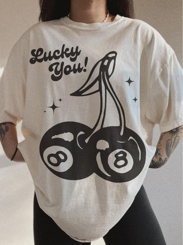 Lucky You Cherry 8 Ball Tee, graphic tee, aesthetic Top Womenswear Hoodie, Sweatshirt | PureTeeCo.com