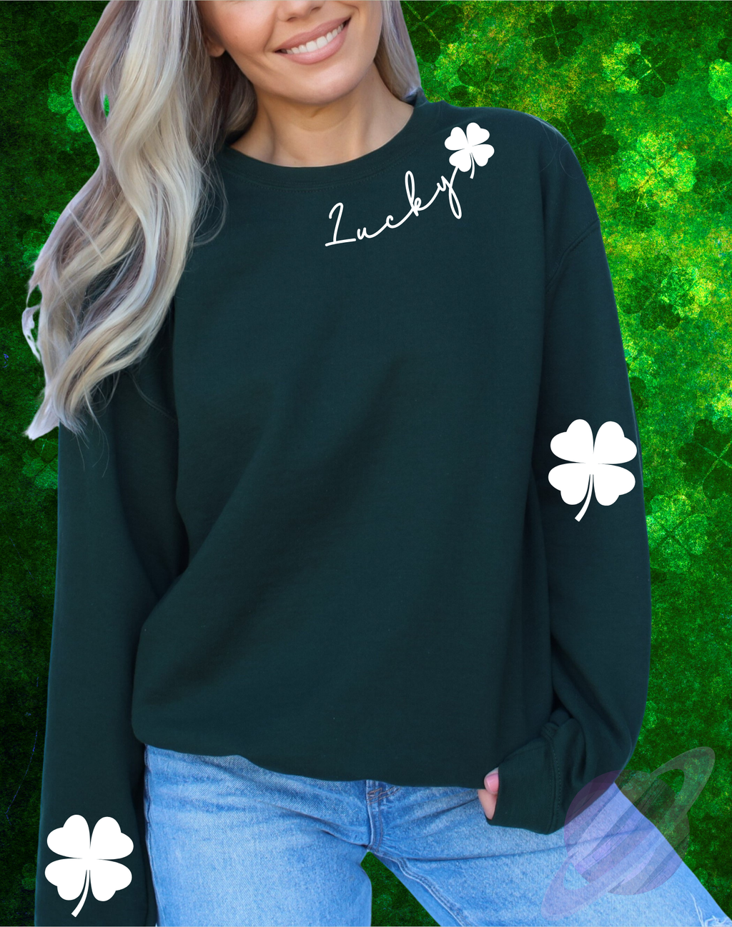 LUCKY SWEATSHIRT W/ SLEEVE PRINT T-Shirts, Hoodie | PureTeeCo.com (Image 1)