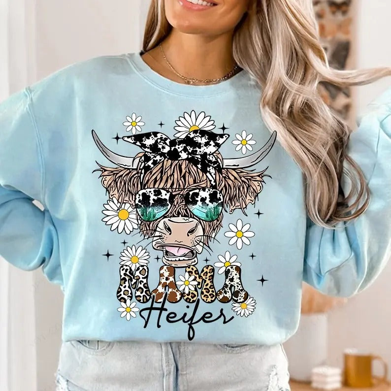 MAMA Heifer  , Western  , Highland Cow  , Country  , Mother's Day Gift, Mama Design, Western Cow T-Shirts, Hoodie, Sweatshirt
