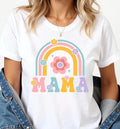 MAMA Mothers Day T-Shirt Boho Rainbow Flowers Mom Gift Tee,Mommy Mini Tee,Momma Outfit Hoodie, Sweatshirt | PureTeeCo.com