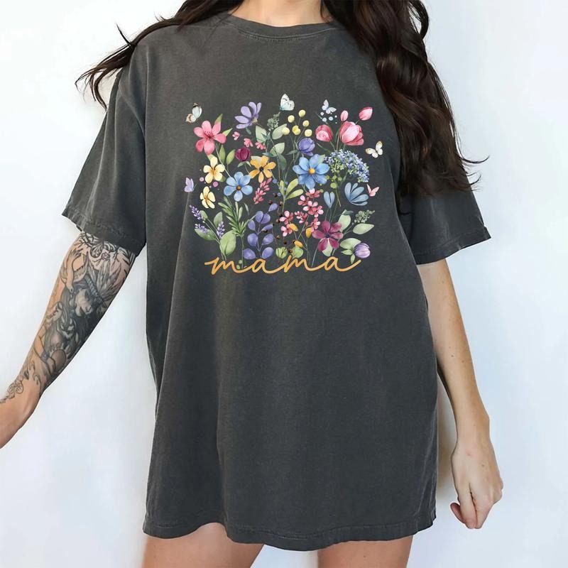 MAPTEES Floral Mama Comfort Colors Shirt, Mama Wildflower Graphic Tee, Mother's Day Gift, Gift For Mom, Womenswear