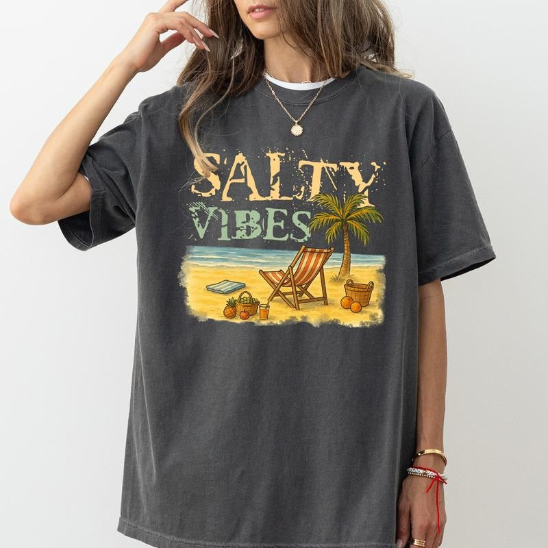 MAPTEES Salty Vibe Comfort Colors Shirt, Funny Summer Vibes T-shirt, Summer Beach Vibes Graphic Tee, Salty Soul Outfits,...