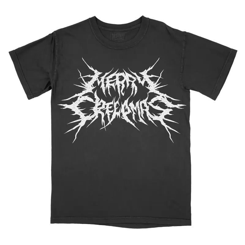 METAL Font Merry Creepmas Graphic Tee - Comfort Colors Shirt Metal Christmas Unisex Top Hoodie, Sweatshirt | PureTeeCo.com
