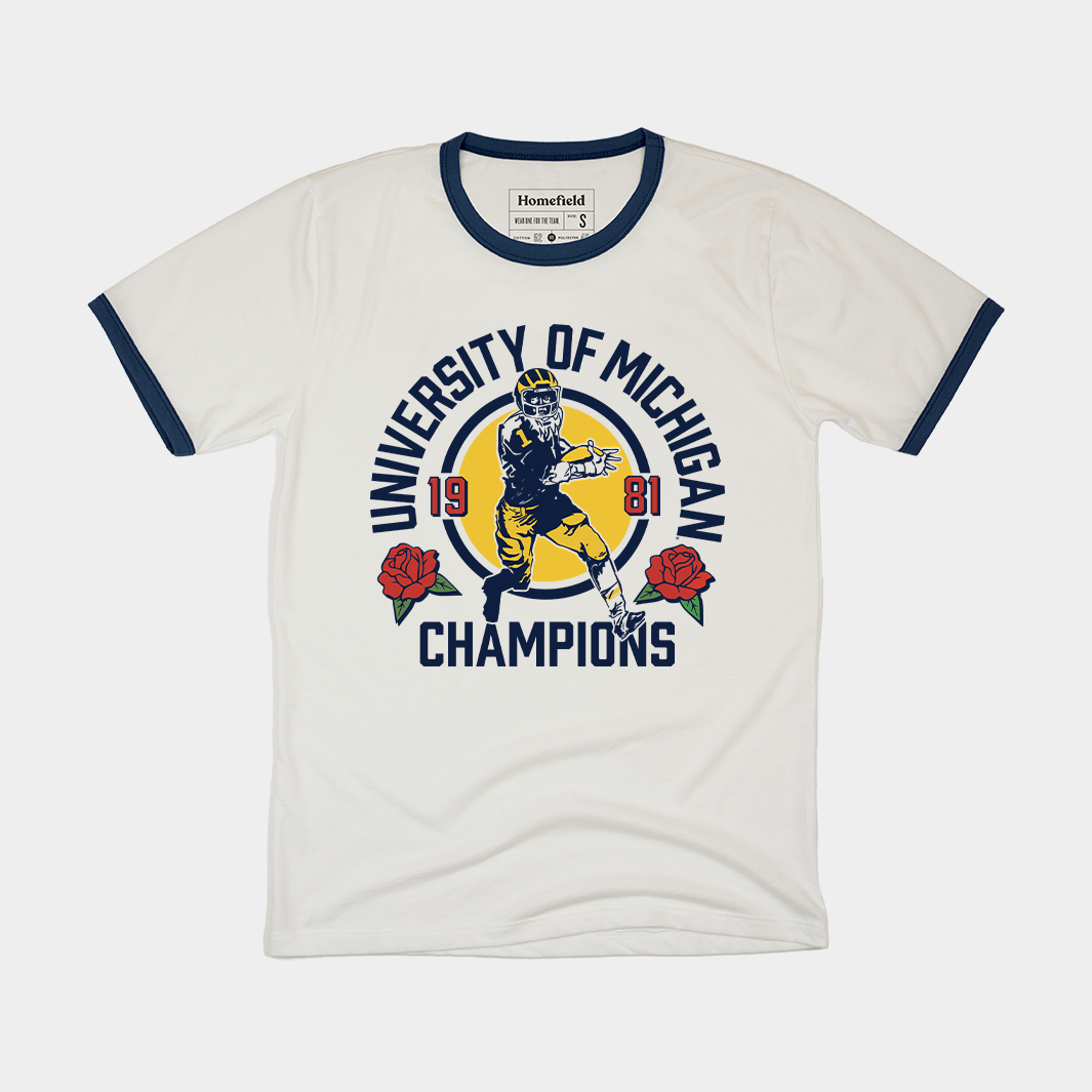 Michigan Football 1981 Roses Ringer Tee Hoodie, Sweatshirt | PureTeeCo.com
