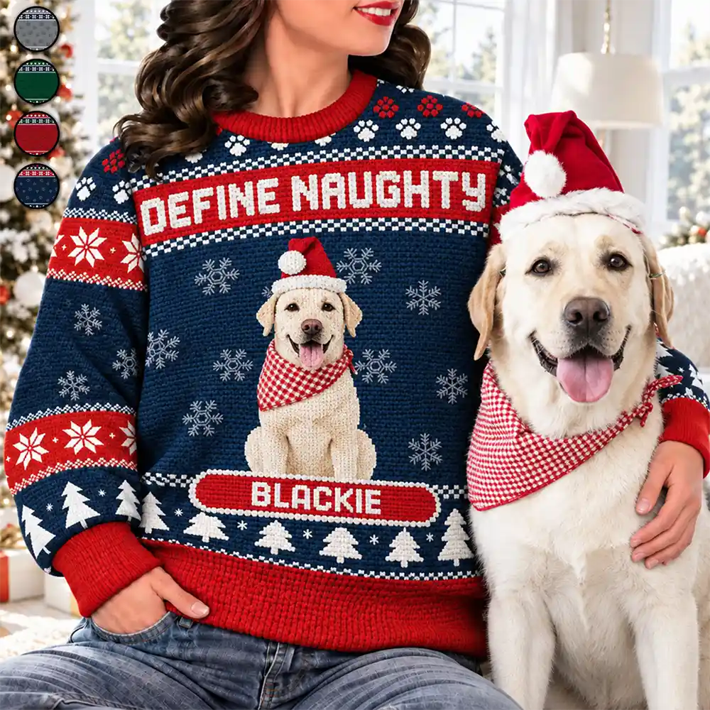 Christmas Gift For Pet Lovers - Personalized Custom Photo Crochet Pet Feliz Navidog Unisex Ugly Sweater