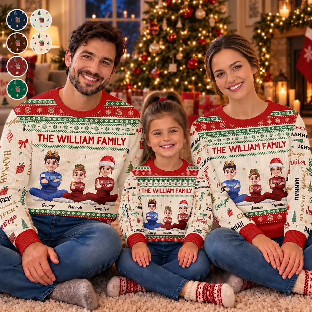 Matching Christmas Gift For Family - Personalized Member Names Holiday Unisex Ugly Sweater