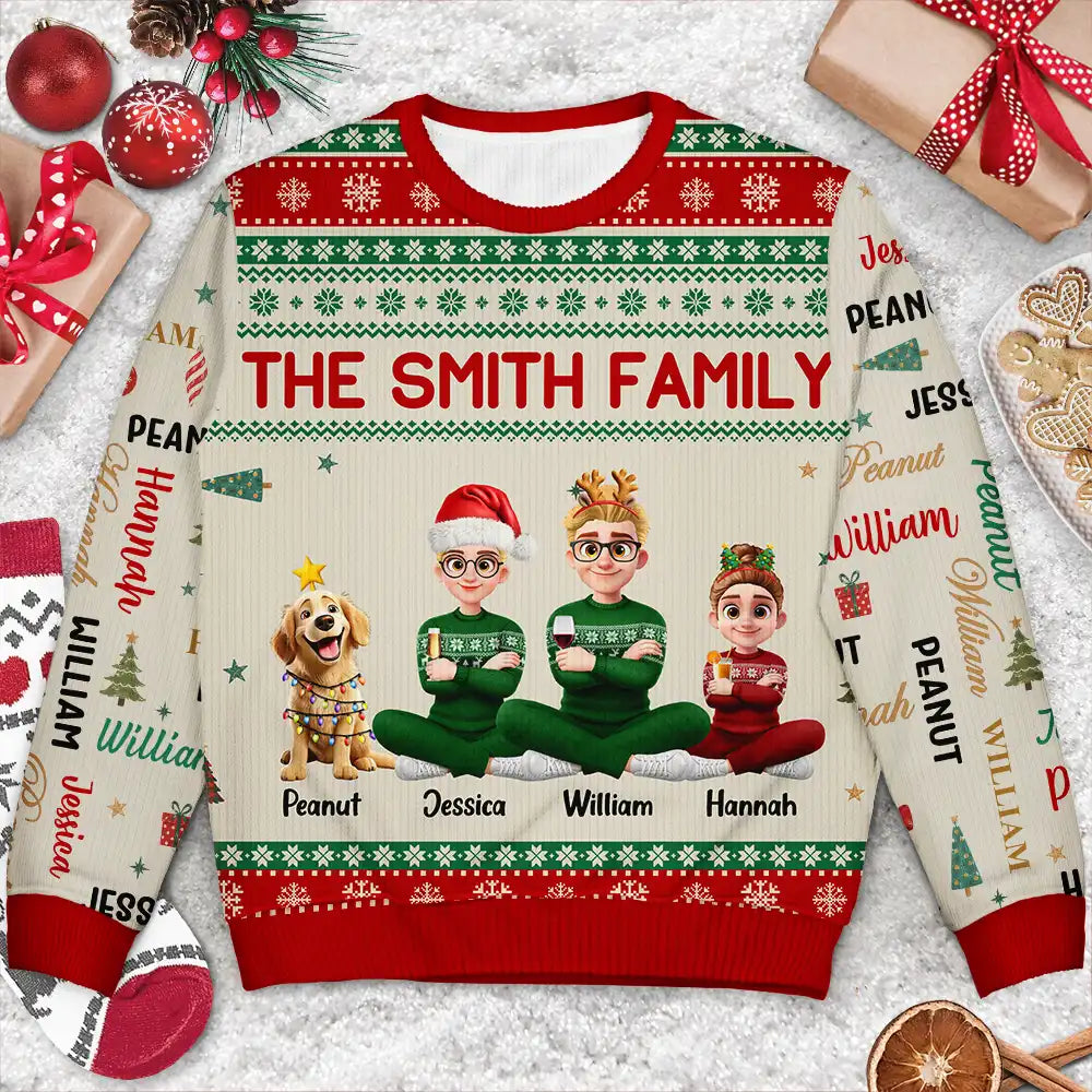 Matching Christmas Gift For Family - Personalized Member Names Holiday Unisex Ugly Sweater