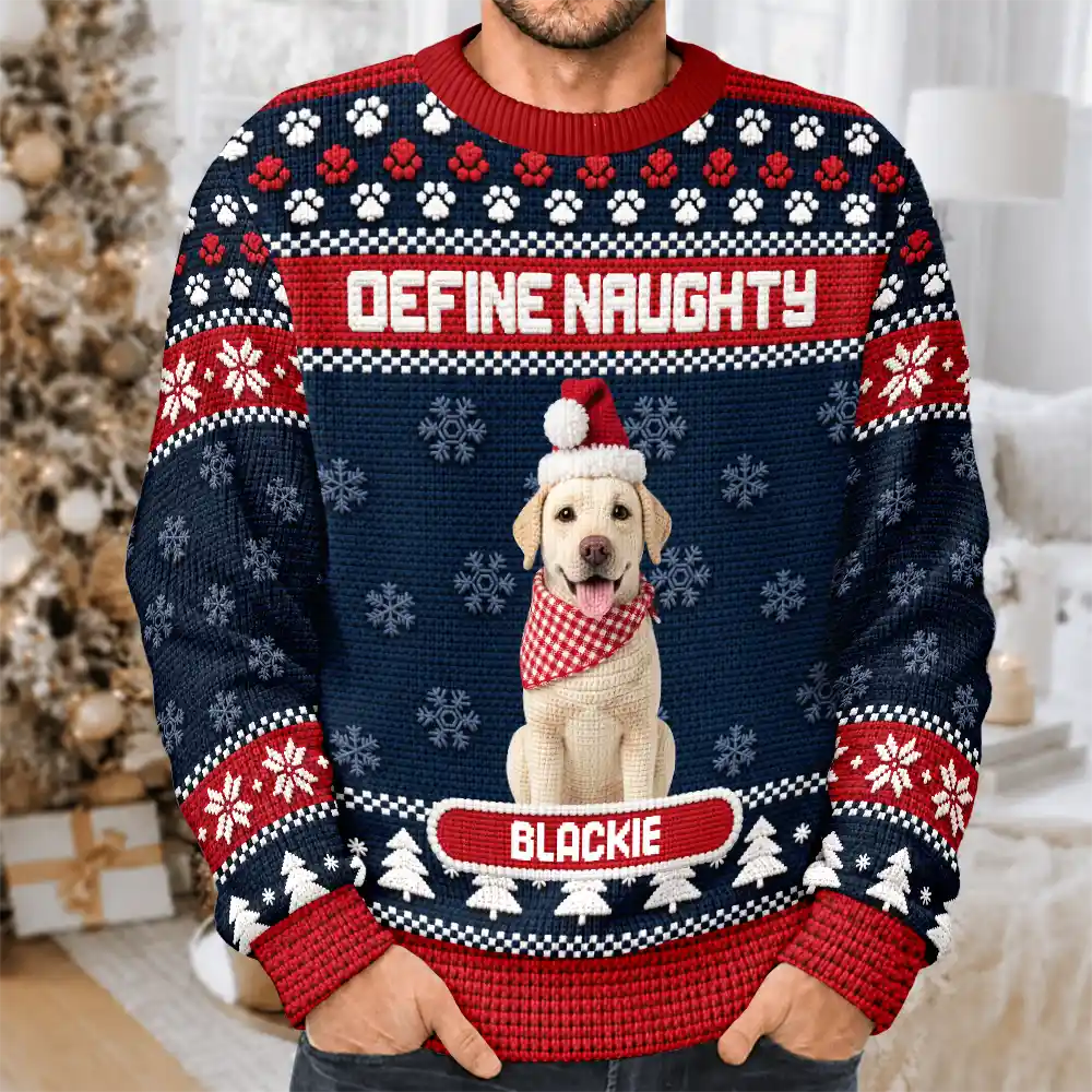 Christmas Gift For Pet Lovers - Personalized Custom Photo Crochet Pet Feliz Navidog Unisex Ugly Sweater