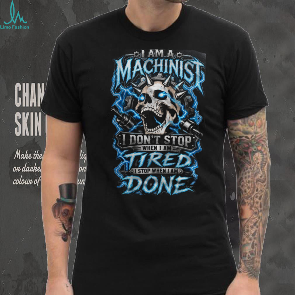 Machinist Skull Electric Lightning Blue Graphic Shirt