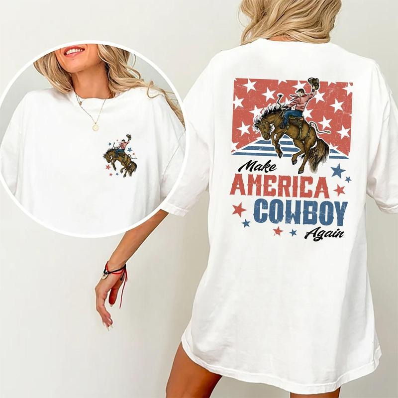 Make America Cowboy Again Shirt, Retro Cowboy Shirt, Cowgirl Graphic Tee, Funny Western America 4th Of July Tee, Vintage...