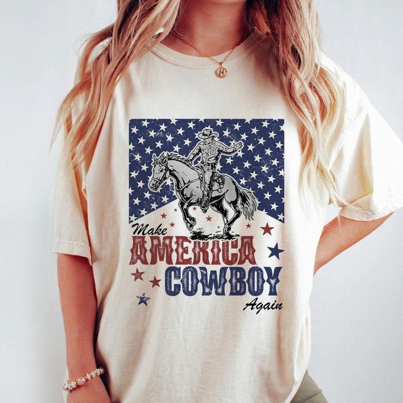Make America Cowboy Again Shirt, Western Fourth of July T-shirt, Western Shirt For Women, 4th Of July Shirts, USA Flag...