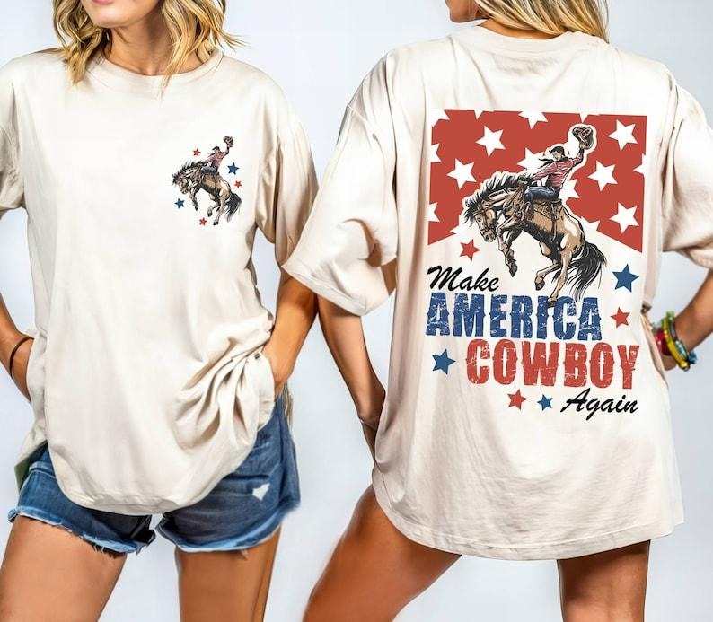 Make America Cowboy Again Shirt,Western Shirt,4th of July Shirt,Bucking Bronco,America Cowboy Shirt,Gift for Patriotic...