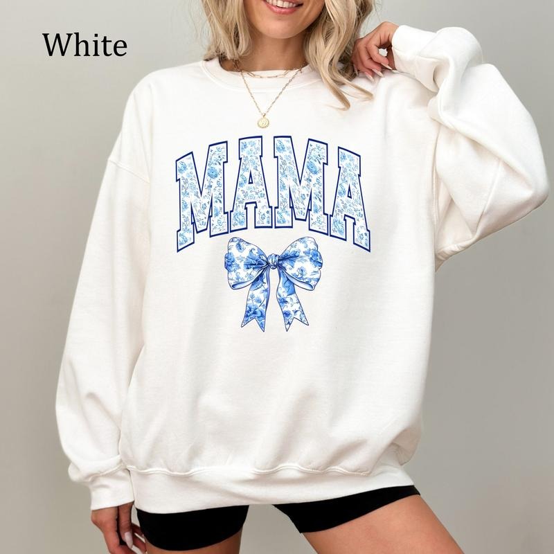 Mama Blues Sweatshirt, Chinoiserie Coquette Mom Pullover, Vintage Floral Mama Shirt, Trendy Aesthetic Mother's Day Gift,...
