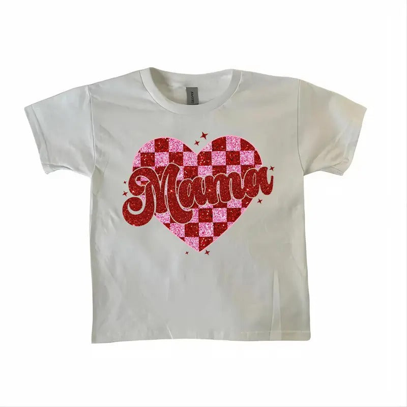 Mama Checkered Heart Baby Tee gift for mothers day, Mama tee Graphic Valentine Gifts, Gift For Her Hoodie, Sweatshirt