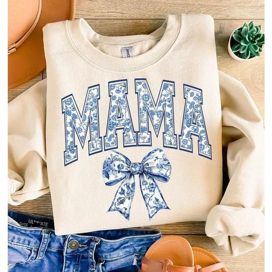 Mama Chinoiserie Coquette Shirt, Mama Coquette Bow Tee, Retro Mama T Shirt, Varsity Style Mama Sublimation Tee