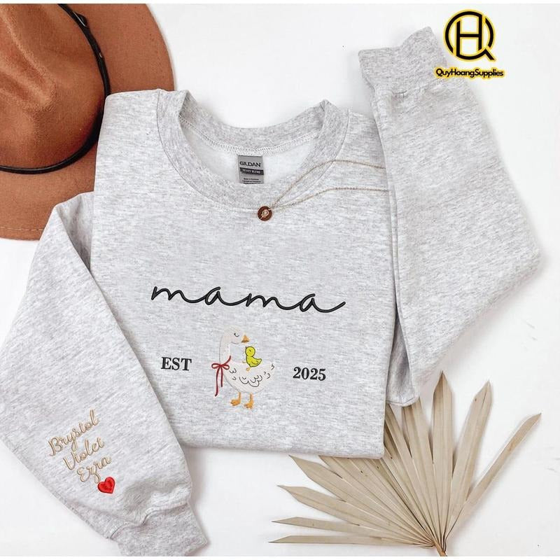 Mama Embroidered Crewneck, Mother Day Embroidered Sweatshirt, Mama Goose Embroidered Shirt, Mother Day Gift, Custom Mom...