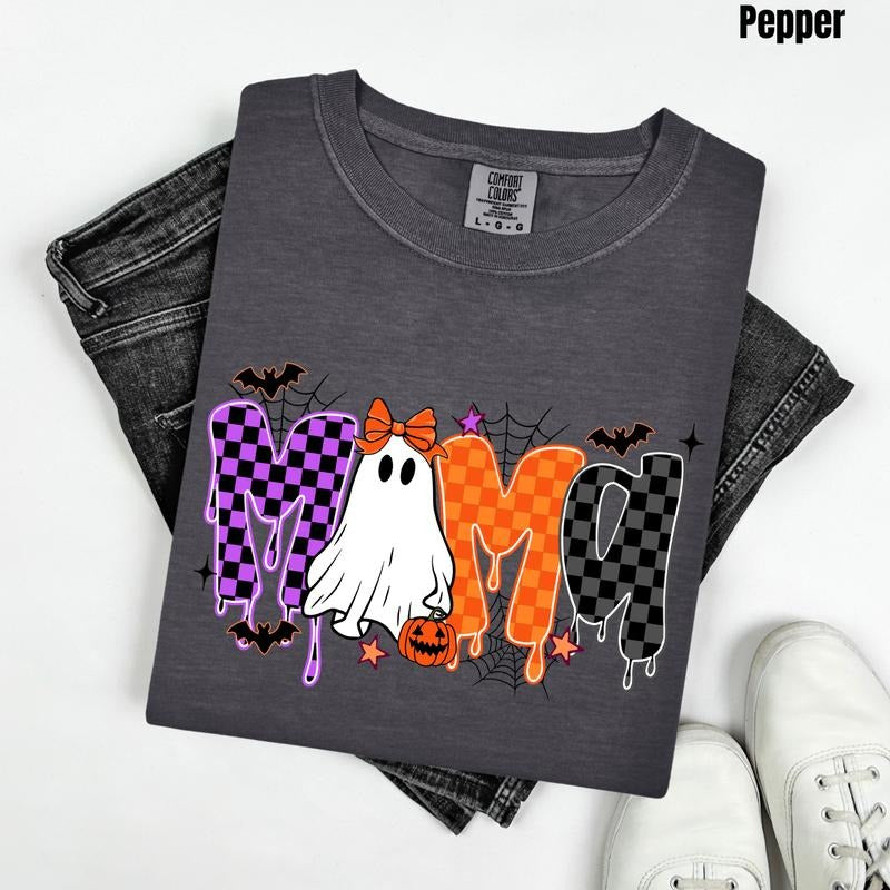Mama Ghostly Checkered Comfort Colors T-Shirt 'NLB' Hoodie, Sweatshirt | PureTeeCo.com