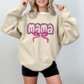 Mama Shirt with Pink Coquette Bow, Floral Checkerboard Tee, Cute Mother's Day Sweatshirt for Women, Girly Mom Outfit Hoodie
