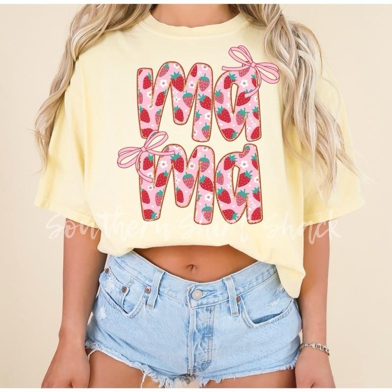 Mama Strawberry & Bows T shirt  | Banana comfort colors t shirt Hoodie, Sweatshirt | PureTeeCo.com