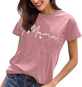 Mama T-Shirt for Women Mama Letter Print T-Shirt Funny Mama Graphic T-Shirt Casual Short Sleeve Mom Life Tops T-Shirt...