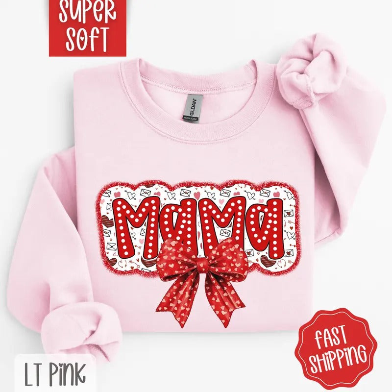 Mama Valentine Sweatshirt, Valentine's Day Crewneck, Cute Women's Sweater T-Shirts, Hoodie | PureTeeCo.com