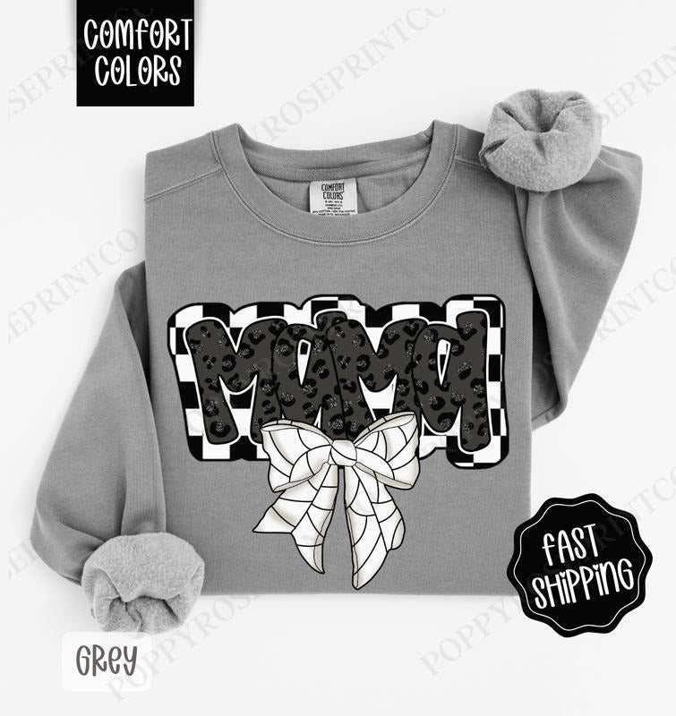 Mama Volleyball Bow Comfort Colors Sweatshirt, Volleyball Mom Sweatshirt, Volleyball Mama Sweater T-Shirts, Hoodie