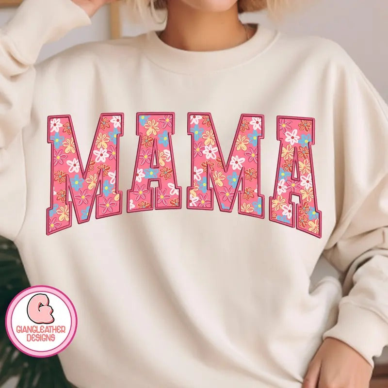 Mama embroidery varsity Sweatshirt,floral mama varsity Sweatshirt,mama embroidery Sweatshirt,floral mama Sweatshirt,pink...