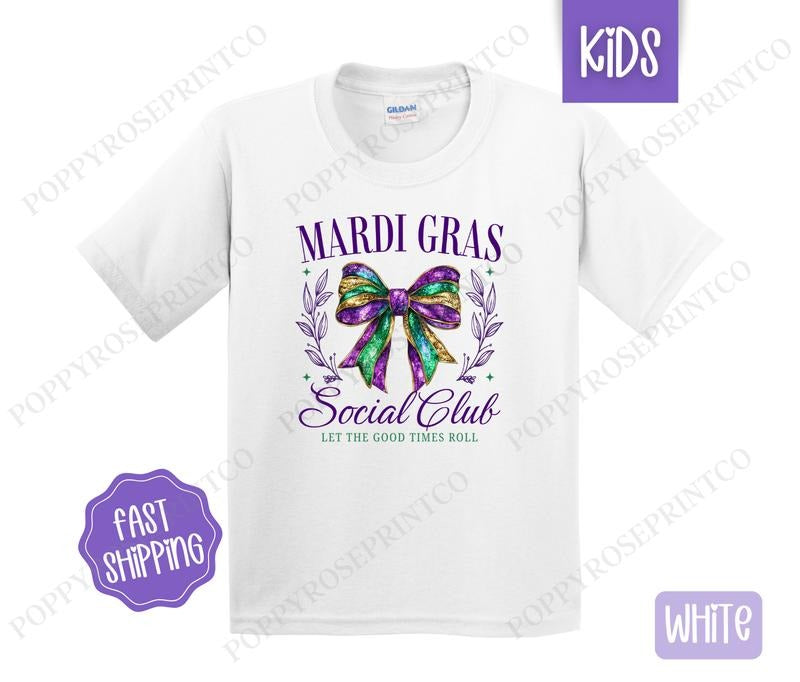 Mardi Gras Social Club Kids Shirt - Coquette Children's Tshirt - Cute Youth Tee Gildan Hoodie, Sweatshirt | PureTeeCo.com