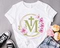Marian Catholic Shirt, Floral Religious T-Shirt,  M & Faith Cross Tee, Christian Gift Shirt For Woman, Catholic Shirt,...