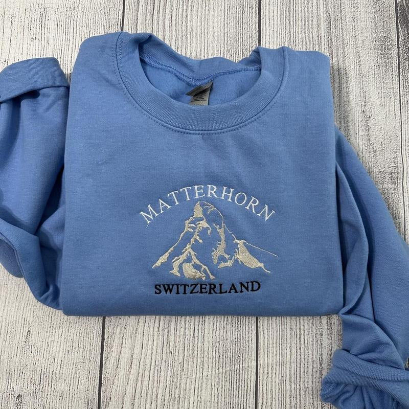 Matterhorn Switzerland Embroidered sweatshirt; Mountain's lover embroidered crewneck T-Shirts, Hoodie | PureTeeCo.com