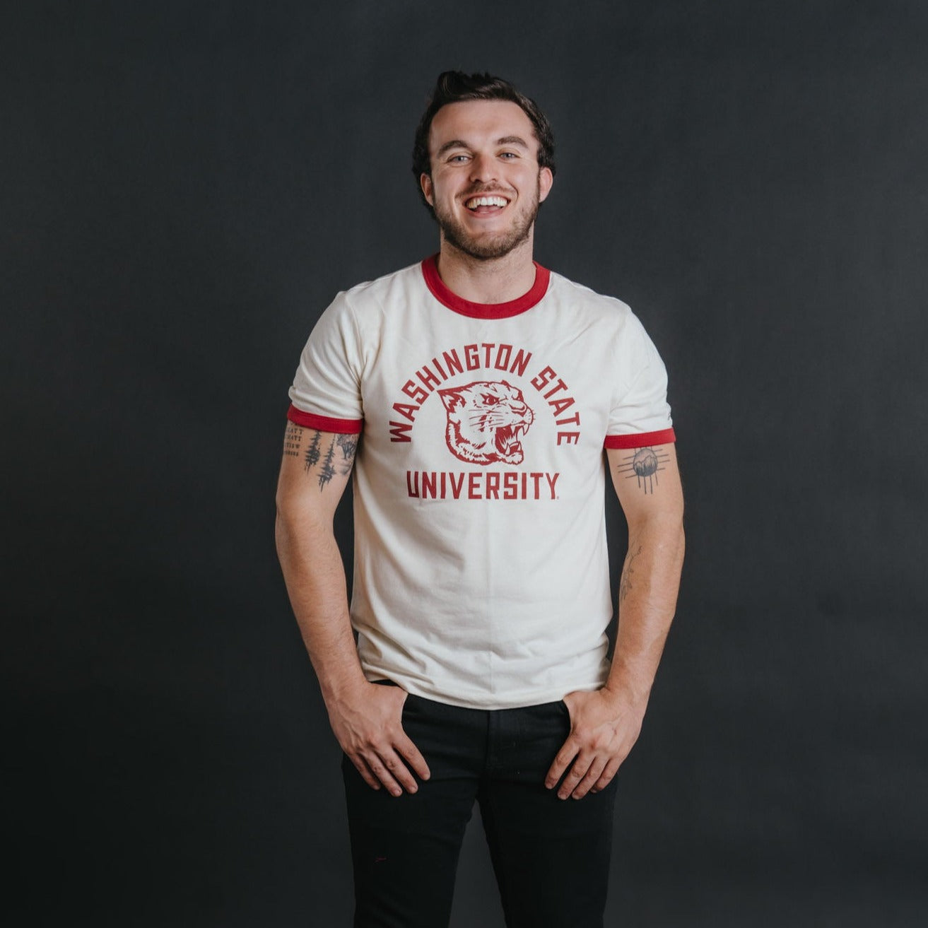 Washington State Retro Cougar Ringer Tee Hoodie, Sweatshirt | PureTeeCo.com (Image 2)