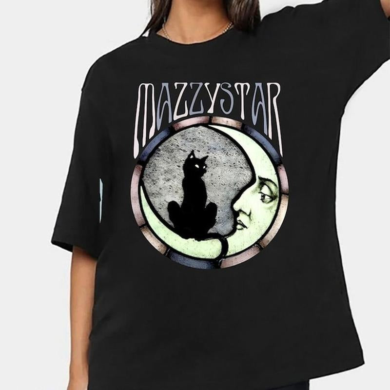 Mazzy Star Moon and Cat Tee, 90s Alt Rock, Hope Sandoval, Unisex Tee, Band Tee Hoodie, Sweatshirt | PureTeeCo.com