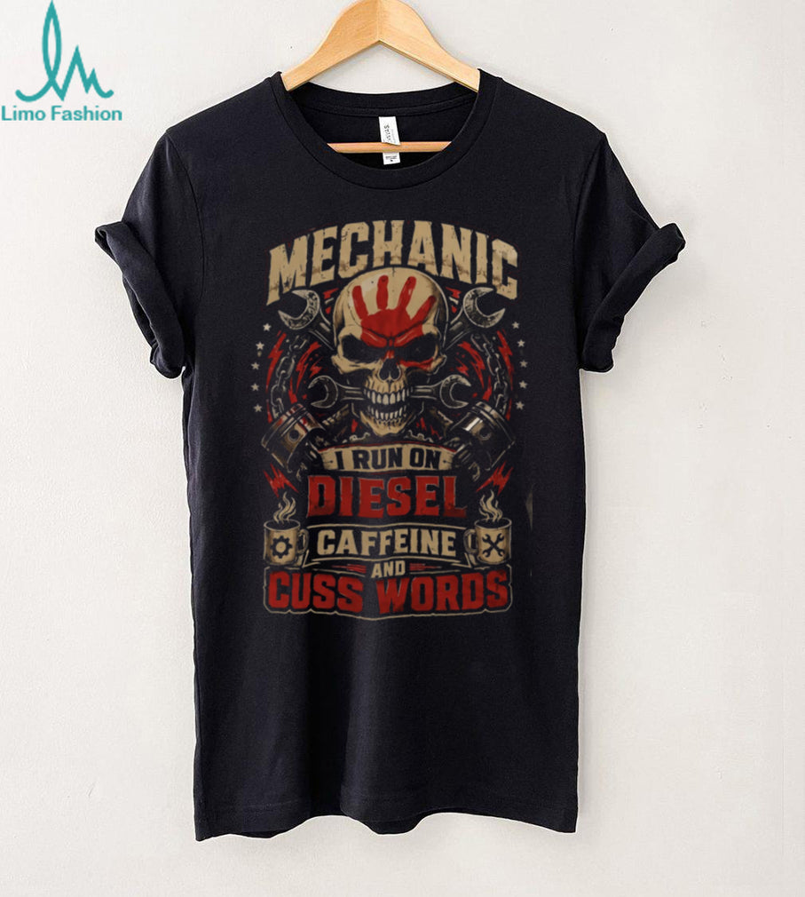 Mechanic Skull Diesel Caffeine Cuss Words Auto Repair Shirt