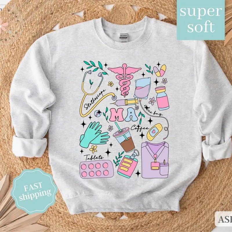 Medical Assistant Sweatshirt,  MA Crewneck, Gift for Medical Assistant T-Shirts, Hoodie | PureTeeCo.com
