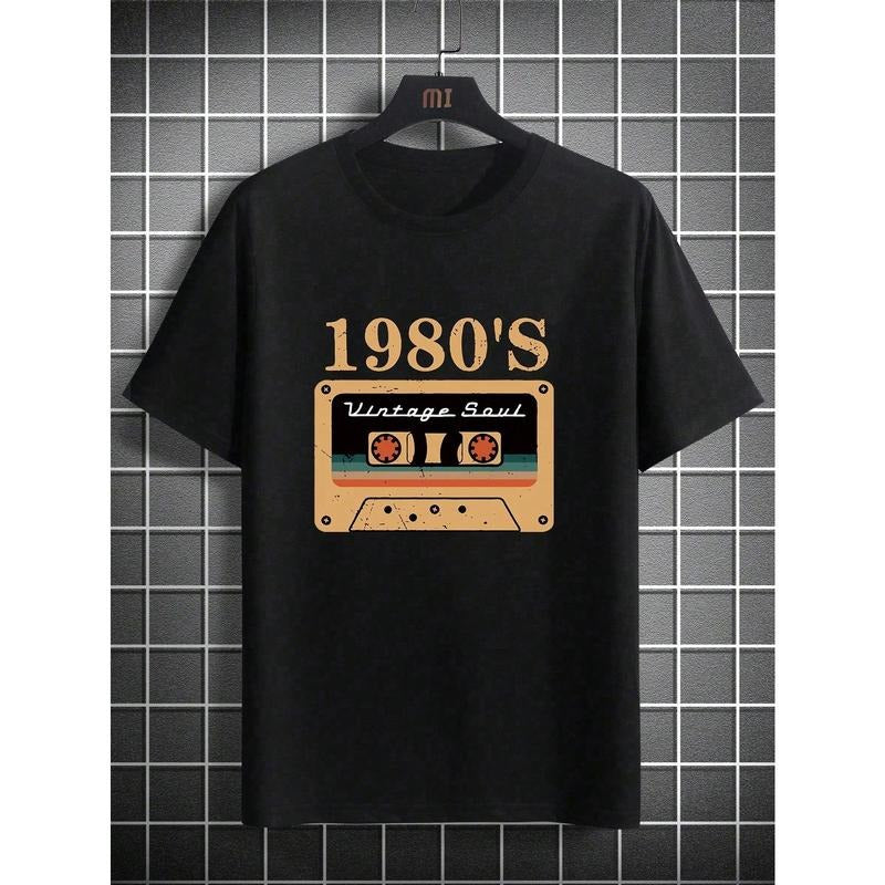 Men 2024 Year Summer Casual Letter Tape Print Round Neck Short Sleeve T-Shirt Made in USA Hoodie, Sweatshirt | PureTeeCo.com